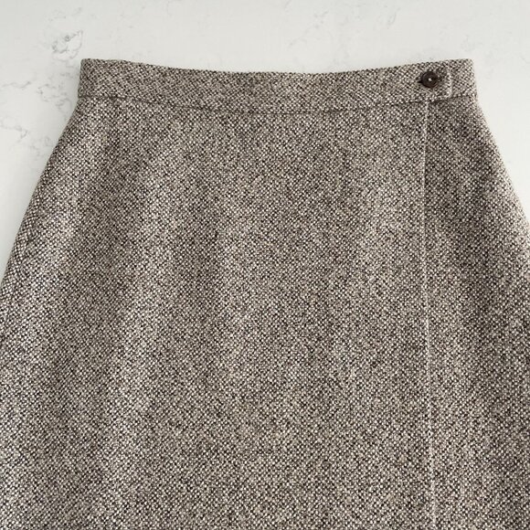 Brooks Brothers Classic Lined Tweed Wool Blend Wrap Skirt Brown Tan Cream Sz 8 - Picture 6 of 15